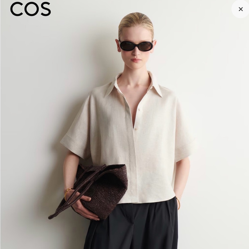 Cos White Short-Sleeve Linen Shirt - Classic Casual, NWOT